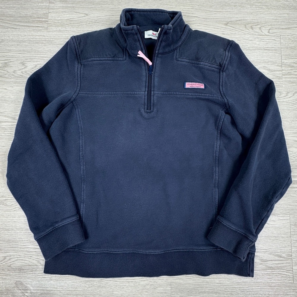 Vineyard Vines Men's Pullover Quarter Zip Navy Blue Medium Pink Whale Logo Sweat